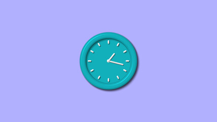 New cyan color 3d wall clock on blue light background,clock