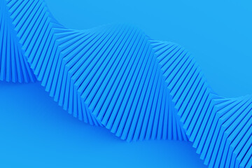 3d illustration of a stereo strip of different colors. Geometric stripes similar to waves. Simplified blue dna line