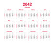 © Khamhoung - Calendar 2042 - 12 months yearly vector calendar - calendar planner template svg format