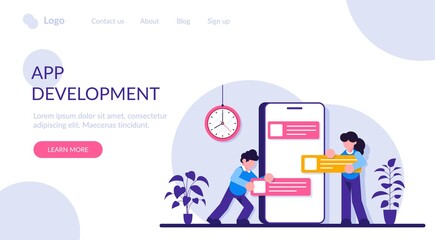 App Development for website and mobile website. Landing page template. Easy to edit and customize. Moden flat illustration.