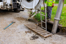 Sewage Industrial Cleaning Truck Clean Blockage In A Sewer Line.