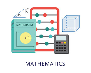Mathematics school subject teaching or studies flat vector illustration isolated.