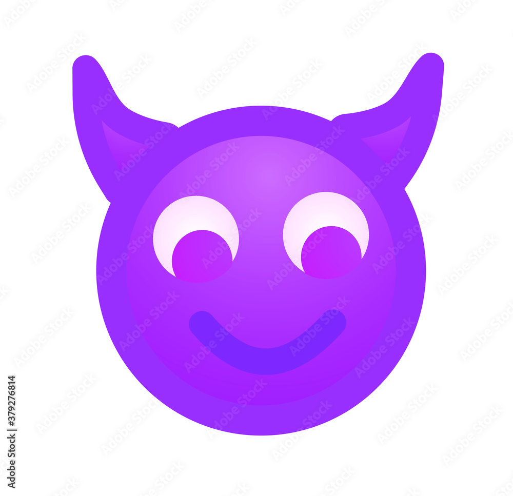 High quality emoticon smiling with horns, devil emoji isolated on white ...