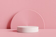 Product display podium with pink abstract background. 3D render	
