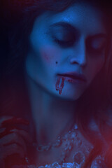 Sticker - woman vampire with closed eyes