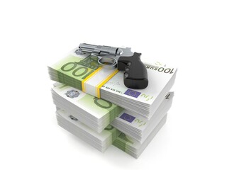 Canvas Print - Gun on stack of money