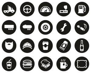 Poster - Truck Driver Icons White On Black Flat Design Circle Set Big