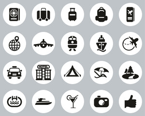 Wall Mural - Travel Or Vacation Icons Black & White Flat Design Circle Set Big