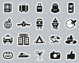 Wall Mural - Travel Or Vacation Icons Black & White Sticker Set Big