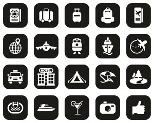 Canvas Print - Travel Or Vacation Icons White On Black Flat Design Set Big