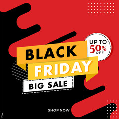 Wall Mural - Black Friday Big Sale Poster Design with 50% Discount Offer on Abstract Background.