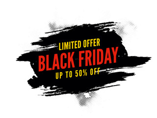Wall Mural - UP TO 50% Off for Black Friday Sale Poster Design with Brush Stroke Halftone Effect.