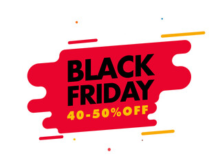 Wall Mural - Black Friday Text with 40-50% Discount Offer on Abstract Red and White Background for Sale.