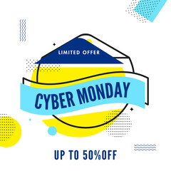 Wall Mural - Cyber Monday Sale Poster Design with 50% Discount Offer on Abstract Background.