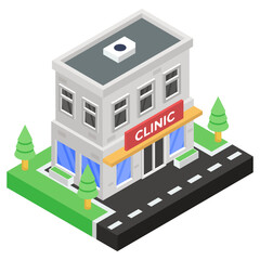 Canvas Print - medical building icon, clinic editable isometric style