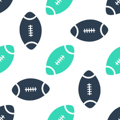 Green American Football ball icon isolated seamless pattern on white background. Vector.