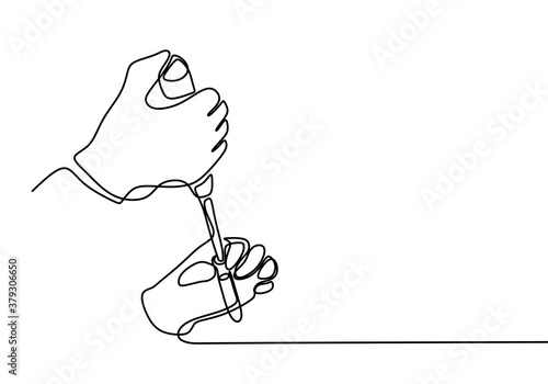 photo Hand Holding Syringe Drawing https stock adobe com images one continuous single drawing line art researchers scientist science the scientist s hand is holding the syringe to react the solution into a test tube isolated on white background 379306650 start checkout 1 content id 379306650