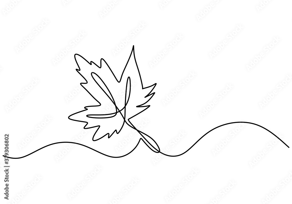 Maple leaf line art. One continuous line drawing abstract tropic spring ...