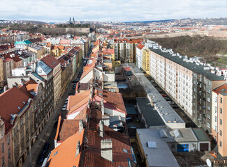 Wall Mural - Aerial view of Prague city residential neighborhood with long stretching roads.