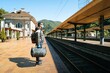 © adrianad - Man with mask and luggage on train station