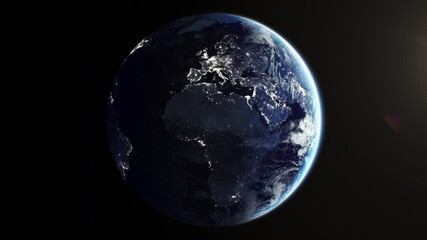 Wall Mural - Beautiful Planet Earth Rotating in Space Seamless. Lights of Cities at Night, Glowing Sunset Looped 3d Animation. Realistic View from Orbit Satellite. Business and Technology Concept 4k UHD 3840x2160