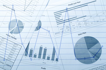 Documents and busines graphs, charts.Concept of marketing planning and analyzing