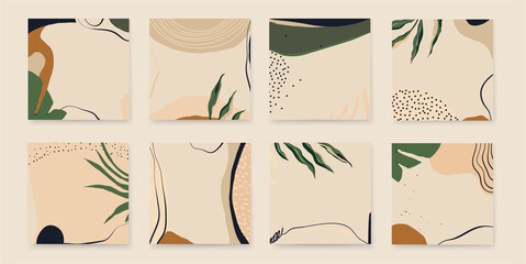 Wall Mural - Abstract artistic templates. Vector set of abstract backgrounds in minimal trendy style. Soft pastel colors.