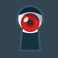 The eye behind the keyhole. Isolated Vector Illustration