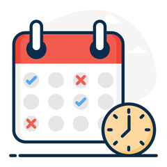 Poster - 
Schedule planner icon in flat design, clock with calendar 
