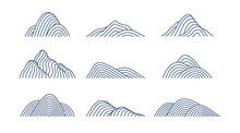 Collection Of Mountain Shapes Icons Isolated On White Background. Line Art Design. Vector Flat Illustration. 