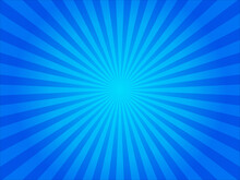 Comic Book Abstract Template With Rays And Halftone. Humor Effects On Radial Background. Illustration In Magazine Style, Trendy Colors. Copyspace For Advertising Or Design. Dotted, Geometric Blue.
