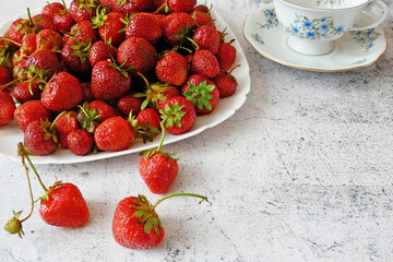 Wall Mural - tasty fresh strawberry with milk sour cream or yogurt closeup, dessert with strawberries