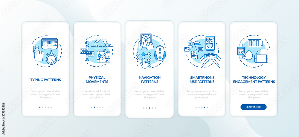 Behavior metrics elements onboarding mobile app page screen with ...