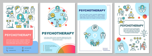 Wall Mural - Psychotherapy brochure template. Mental health, psychological treatment flyer, booklet, leaflet print, cover design with linear icons. Vector layouts for magazines, annual reports, advertising posters