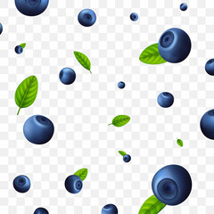 Sticker - Realistic Detailed 3d Raw Blueberry Berries Seamless Pattern Background. Vector