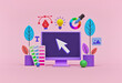 canvas print picture - concept of modern graphic design process. icons of graphic designer items and tools. 3d rendering