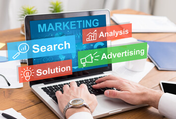 Aufkleber - Gigital Marketing Conceptual Image With Businessman Working On Laptop In Office