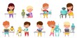© Happypictures - Little Children Engineering and Creating Robots Vector Illustrations Set