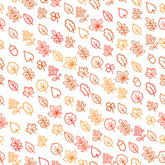 Wall Mural - Autumn leaves seamless pattern. Leaf icon set in ornamental tile background. Fall nature backdrop in line art style.