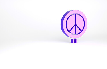 Canvas Print - Purple Peace icon isolated on white background. Hippie symbol of peace. Minimalism concept. 3d illustration 3D render.