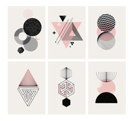 Set of posters with abstract geometric shapes. Modern minimalist concepts for art print, wall art, home and office decoration, interior design, web and social media banners, cover template.