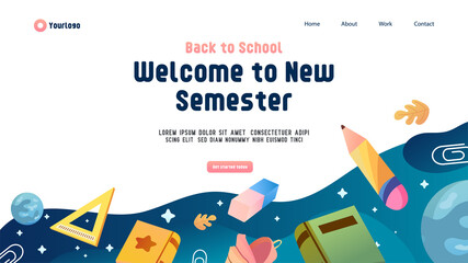 Welcome to new semester school landing page website template vector