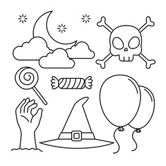 Sticker - set happy halloween icons, line style vector illustration design