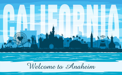 Fototapete - Anaheim California city skyline vector silhouette