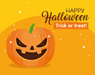 Canvas Print - happy halloween banner with scary pumpkin on orange background vector illustration design