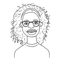 Vector Outline Avatar - African American Girl.