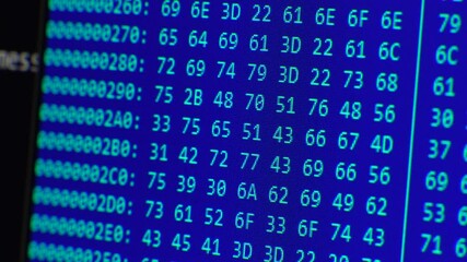 Wall Mural - close up on computer screen binary code on blue background.