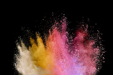 Wall Mural - abstract multicolor powder on black background. holi festival.