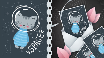 Galaxy cat - idea for greeting card.