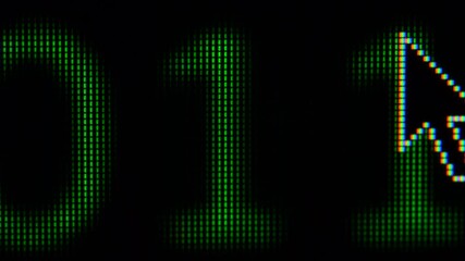 Wall Mural - close up on computer screen binary code on black background.
